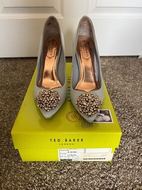 Ted Baker light blue jeweled pointed-toe pumps